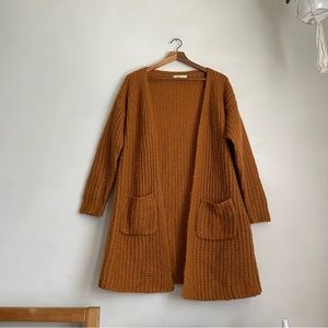 chunky amber orange long cardigan sweater